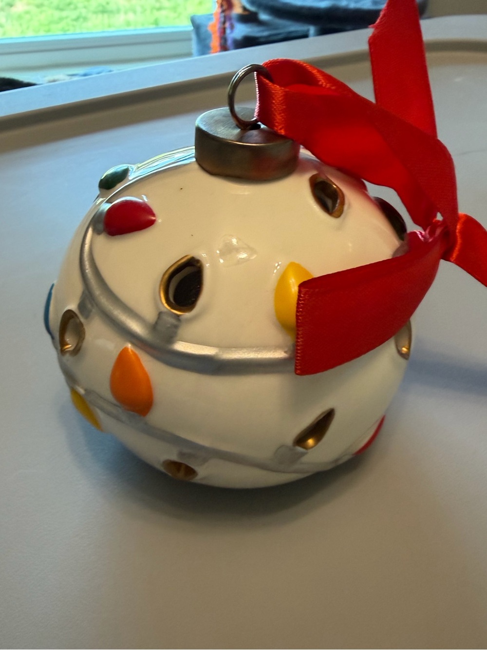 Holiday Ceramic Bell tabletop or hanging Ornament- with Multicolor lighting